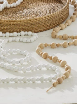 White Wooden Bead Garland 6 Foot - New From RAZ
