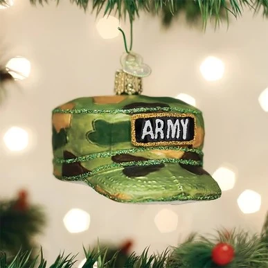Old World Christmas Glass Ornament - Army Cap 1 Old World Christmas Glass Ornament - Army Cap