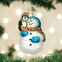 Old World Christmas Glass Ornament - Snowman With Penguin Pal