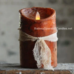 Moving Flame Primitive Rustic Orange Candle Battery Operated 3.5 X 5 - Timer - Remote Ready