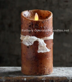 Moving Flame Primitive Brown Candle Battery Operated 3.5 X 7 - Timer - Remote Ready
