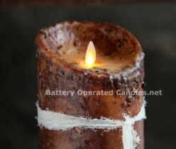 Moving Flame Primitive Brown Candle Battery Operated 3.5 X 7 - Timer - Remote Ready -Christmas Decoration Discount primitive detail brown lumi