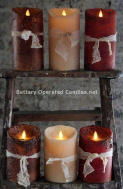 Moving Flame Primitive Brown Candle Battery Operated 3.5 X 7 - Timer - Remote Ready -Christmas Decoration Discount primitive luminara all colo