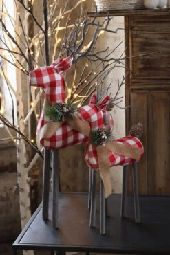 Red And White Buffalo Checked Plaid Deer - 19.25 Inch -Christmas Decoration Discount red plaid deer 2 sizes