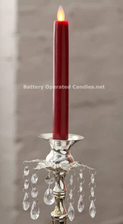 10 Inch Red Moving Flame Battery Operated Taper Candle - Timer