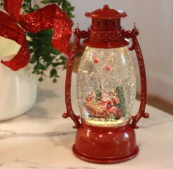Red Hurricane With Santa And Sleigh Lighted Water Lantern - Timer