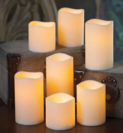Set Of 7 Ivory Wax Flameless Candles