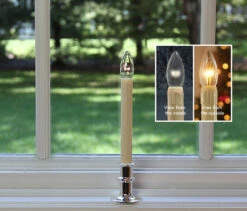 Ultra Bright Adjustable LED Cordless Window Candle Dual Sided Bulb - Timer - Silver Finish