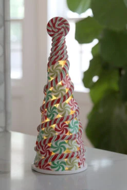 Lighted Candy Glitter Cone Tree - Battery Operated 11.75