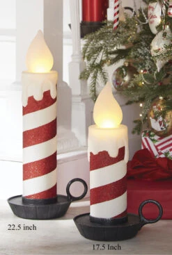 22.5 Inch Large Flickering Flame Candycane Striped Glitter Christmas Candle -Christmas Decoration Discount stripped candles lifestyle