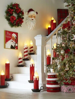 22.5 Inch Large Flickering Flame Candycane Striped Glitter Christmas Candle -Christmas Decoration Discount tall and short red white ca 3