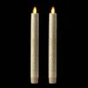 10 Inch Glitter Tiffany Champagne Moving Flame Taper Candle Set - 2 Remote Ready