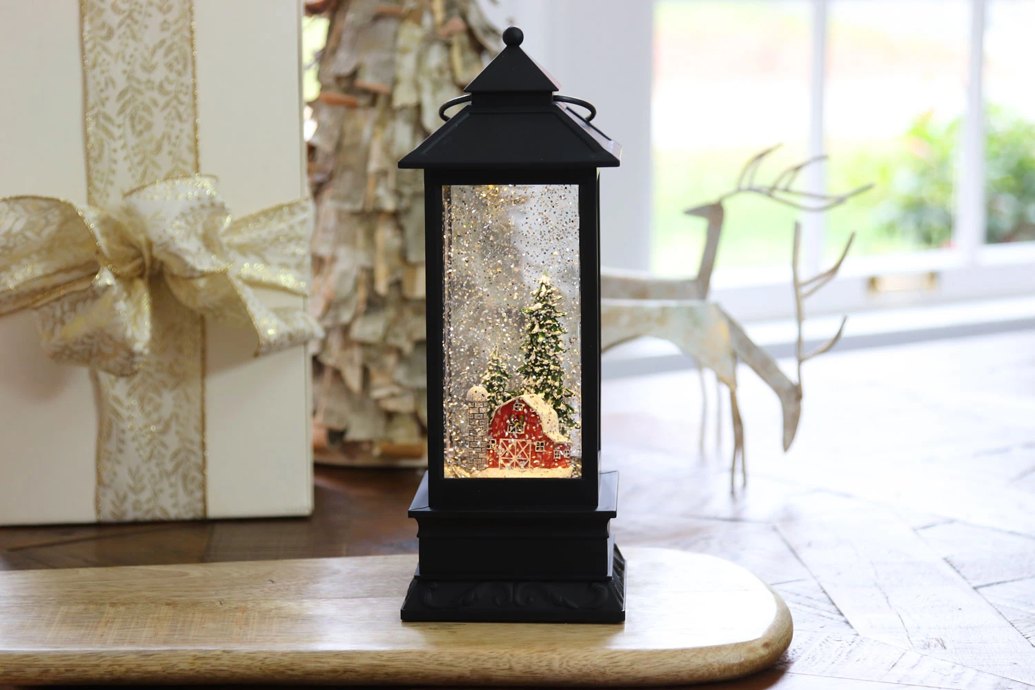 Red Barn Lighted Water Lantern In Swirling Glitter With Timer 1 Red Barn Lighted Water Lantern In Swirling Glitter With Timer