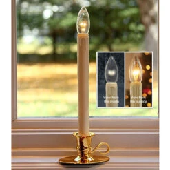 Traditional Flameless Window Candle Bright Dual Sided Bulb - Brass Finish - Timer