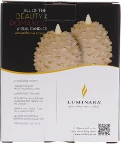 Luminara 4 Inch White Pine Cone Candle Battery Operated - Timer -Christmas Decoration Discount white pinecone box back