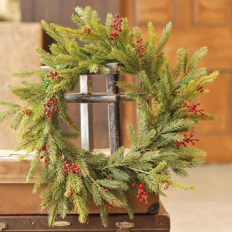 White Spruce Wreath - Red Berries - 21 Inch
